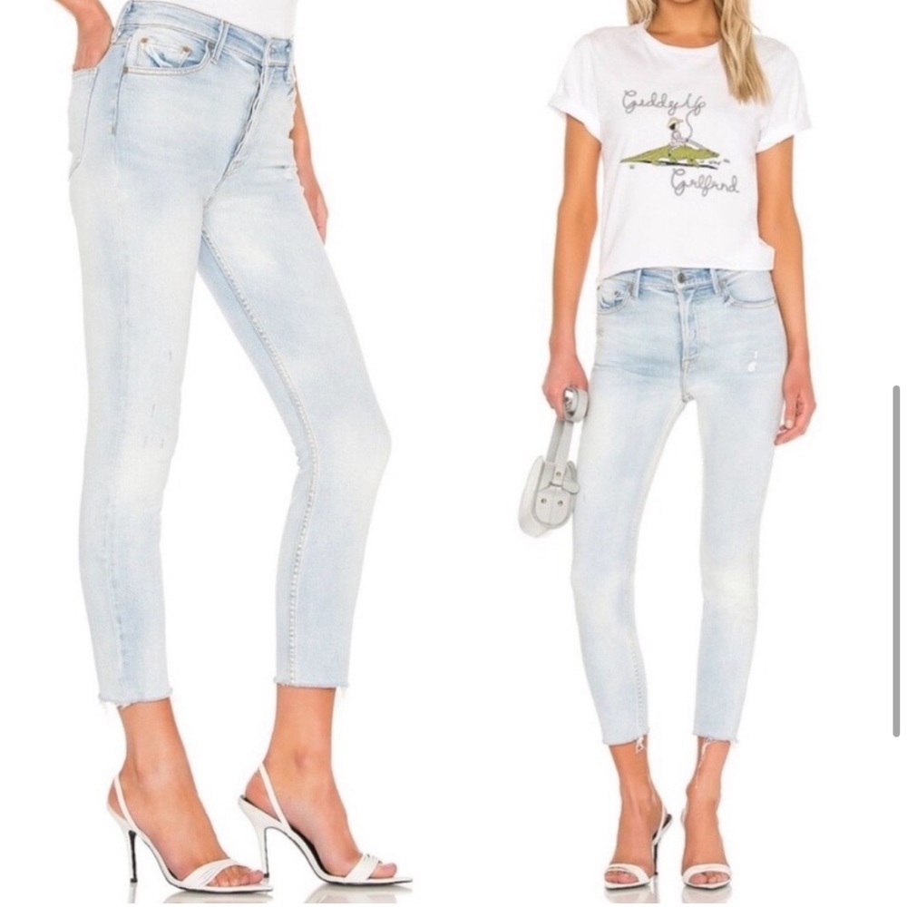 GRLFRND Karolina Superficial Love Light Wash HighRise Raw Hem Distressed Size 28